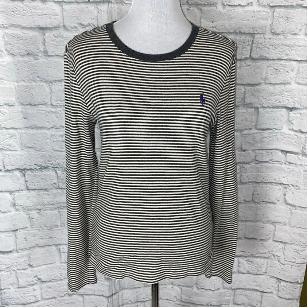 Ralph Lauren Sport women XL scoopneck Longsleeve stripe top grey/white